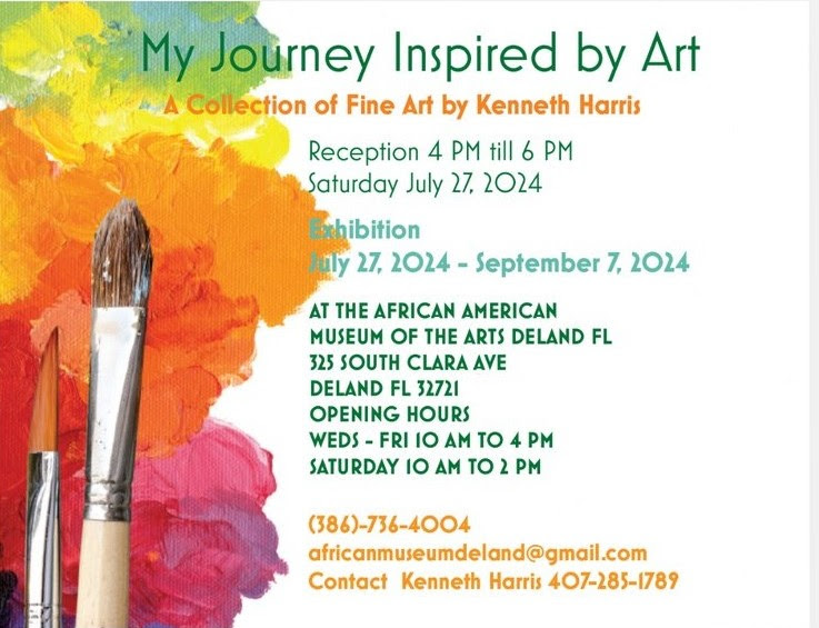 Poster for fine art by Kenneth Harris, Exhibition Jul 27 to September 7.